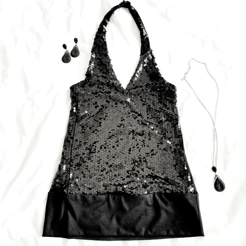 🖤Black Sequined Halter Top